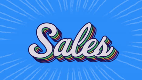 Animation-of-sales-text-banner-with-rainbow-shadow-effect-against-light-trails-on-blue-background