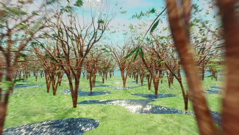 Animation-Von-Baumreihen-Und-Gras-Mit-Blauem-Himmel