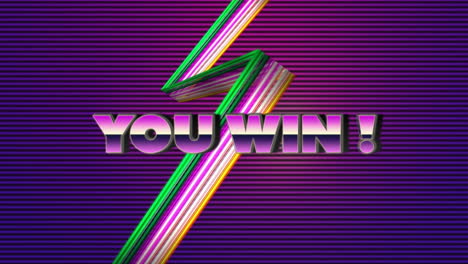 Animation-Ihres-„You-Win“-Textbanners-über-Bunten-Lichtspuren-Auf-Violett-Gestreiftem-Hintergrund-Mit-Farbverlauf