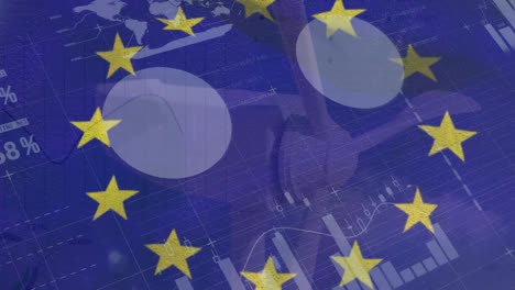 Animation-Der-Datenverarbeitung-über-EU-Flagge-Und-Windturbine