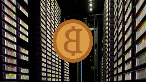 Animation-Von-Bitcoin-über-Einem-Serverraum