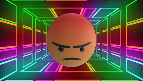 Animation-Eines-Wütenden-Emoji-Symbols-über-Einem-Neontunnel