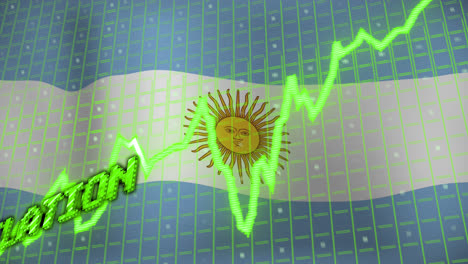 Animación-De-Procesamiento-De-Datos-Y-Texto-De-Estanflación-Sobre-La-Bandera-De-Argentina