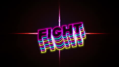 Animation-of-multicolored-fight-text-and-abstract-light-pattern-over-black-background