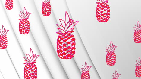 Animation-of-rows-of-pink-pineapples-moving-over-white-background