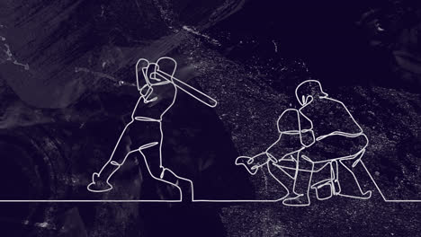 Animation-of-drawing-of-male-baseball-players-and-shapes-on-black-background