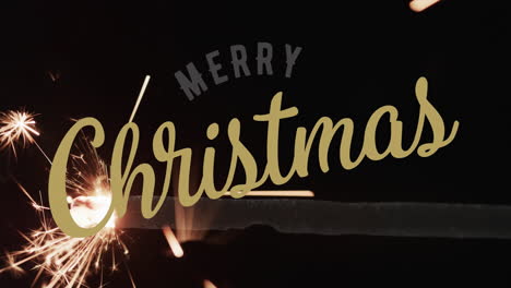 Animation-Von-Frohe-Weihnachten-Text-über-Wunderkerze-Auf-Schwarzem-Hintergrund