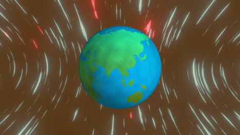 Animation-Eines-Sich-Drehenden-Globus-Vor-Lichtspuren-In-Nahtlosem-Muster-Vor-Braunem-Hintergrund