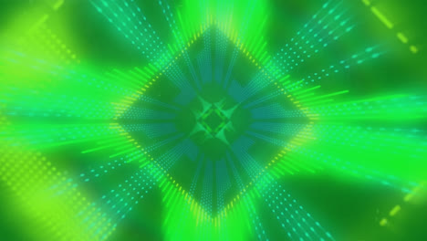 Animation-of-gold-and-neon-shapes-on-green-background