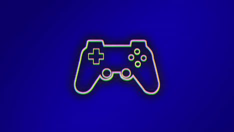 Animation-of-flickering-neon-video-control-pad-on-blue-background