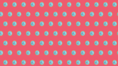 Animation-of-rows-of-clock-pattern-moving-on-red-background