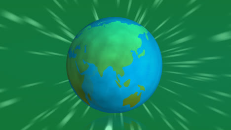 Animation-of-spinning-globe-with-rays-on-green-background