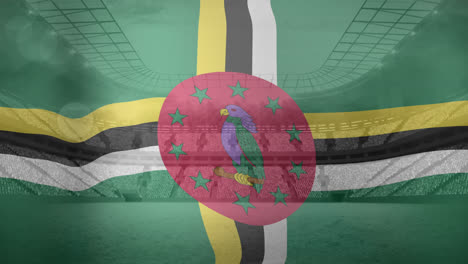 Animation-of-waving-flag-of-dominica-over-sport-stadium