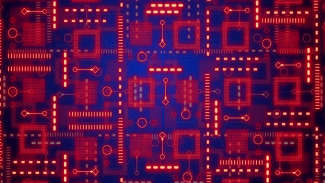 Animation-of-neon-integrated-circuit-on-navy-background