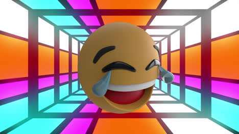 Animation-Eines-Lachenden-Emoji-Symbols-über-Einem-Neontunnel