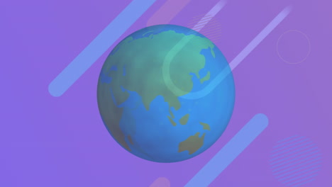 Animation-Eines-Sich-Drehenden-Globus-über-Abstrakten-Formen-Auf-Blauem-Farbverlauf-Hintergrund-Mit-Kopierraum