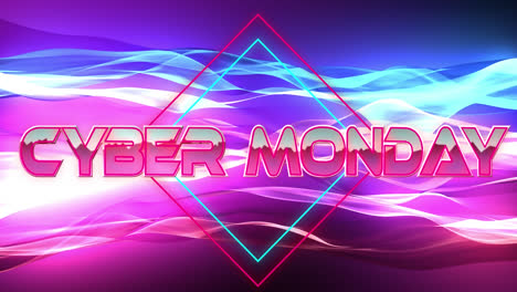 Animation-of-cyber-monday-text-over-neon-lines-and-pattern-background
