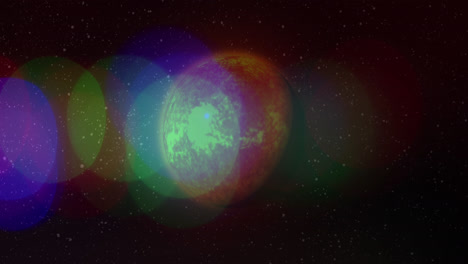 Animation-Des-Gelben-Planeten-über-Dem-Schwarzen-Weltraum-Mit-Lichtern