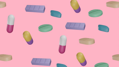 Animation-of-floating-pills-on-pink-background
