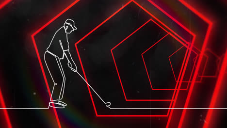 Animation-Der-Zeichnung-Eines-Männlichen-Golfspielers-über-Einem-Digitalen-Tunnel