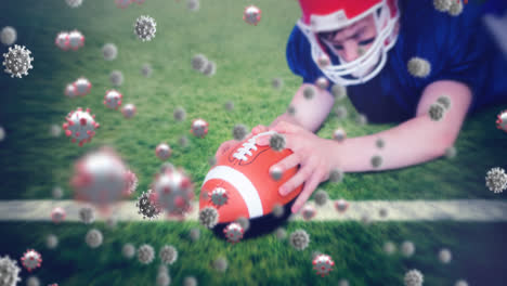 Animation-of-falling-covid-19-cells-over-american-football-player