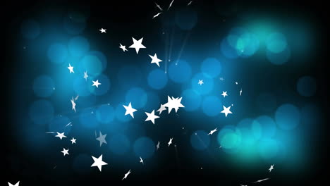 Animation-Von-Boom-Text-Auf-Retro-Sprechblase-über-Blauen-Lichtpunkten-Vor-Schwarzem-Hintergrund