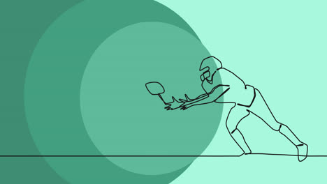 Animation-Der-Zeichnung-Eines-Männlichen-Rugbyspielers,-Der-Einen-Ball-Und-Punkte-Auf-Grünem-Hintergrund-Fängt
