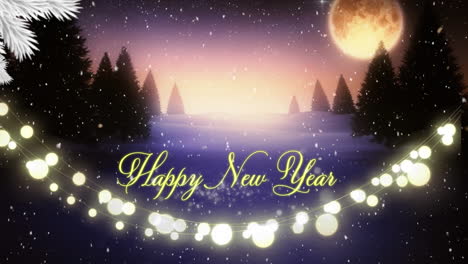 Composite-of-happy-new-year-text-with-fairy-lights-and-winter-scenery