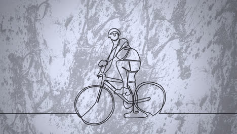 Animation-of-drawing-of-female-cyclist-and-shapes-on-white-background