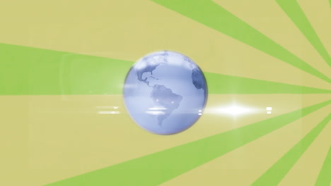 Animation-Eines-Sich-Drehenden-Globus-Und-Eines-Lichtflecks-Vor-Einem-Grünen-Radialen-Hintergrund