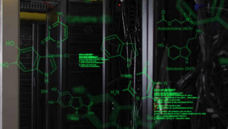 Animation-of-computer-language-and-molecule-structures-against-server-room