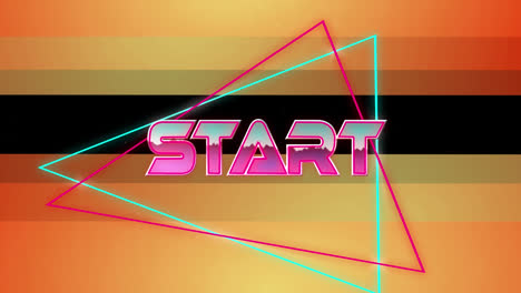 Animation-of-start-text-over-neon-shapes-on-orange-and-black-background