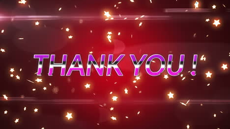 Animation-of-thank-you-text,-lens-flares-and-stars-over-red-background