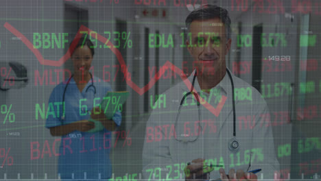 Animation-of-financial-data-processing-over-diverse-doctors-with-stethoscopes
