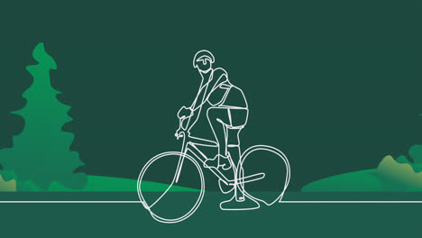 Animation-of-drawing-of-female-cyclist-over-trees