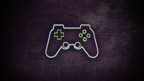 Animation-of-video-game-controller-illustration-against-abstract-black-background,-copy-space