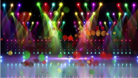 Animatiion-of-spots-of-light-and-colorful-disco-lights-against-black-background