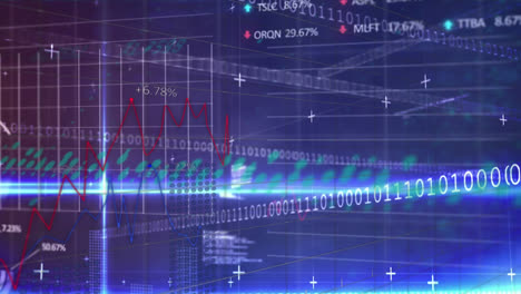 Animation-of-statistical-and-stock-market-data-processing-against-light-trails-on-blue-background
