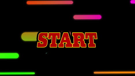 Animation-of-start-text-on-retro-speech-bubble-against-gradient-lines-moving-in-seamless-pattern