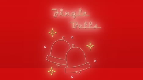 Animation-Eines-Neonfarbenen-Jinge-Bells-Textbanners-Und-Weihnachtsglocken-Symbolen-Vor-Rotem-Hintergrund