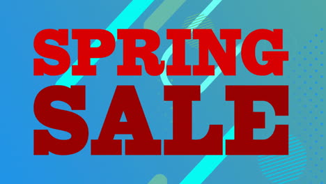 Animation-of-spring-sale-text-banner-over-abstract-shapes-against-blue-gradient-background