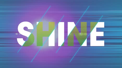 Animation-of-shine-text-banner-over-light-trails-and-light-spots-against-blue-background