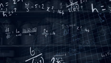 Animation-of-layers-of-mathematical-formulae-and-equations-on-black-background