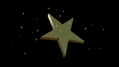 Gold-christmas-star-rotating-on-black-background-with-twinkling-star-lights