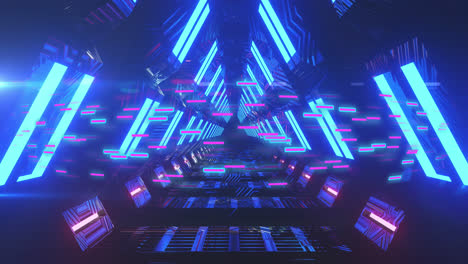 Animation-of-glowing-light-trails-of-data-transfer-moving-over-neon-tunnel