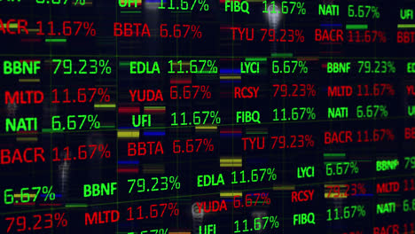 Animation-of-stock-market-over-moving-columns-on-black-background