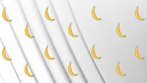 Animation-Von-Bananenreihen,-Die-Sich-über-Einen-Weißen-Hintergrund-Bewegen