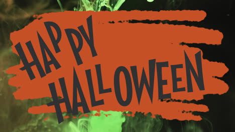 Animation-of-happy-halloween-text-over-orange-and-green-background