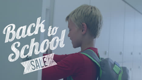 Animation-of-back-to-school-text-over-happy-caucasian-schoolboy-at-school