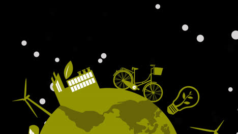 Animation-Eines-Grünen-Globus-Mit-Öko-Symbolen-Auf-Schwarzem-Hintergrund